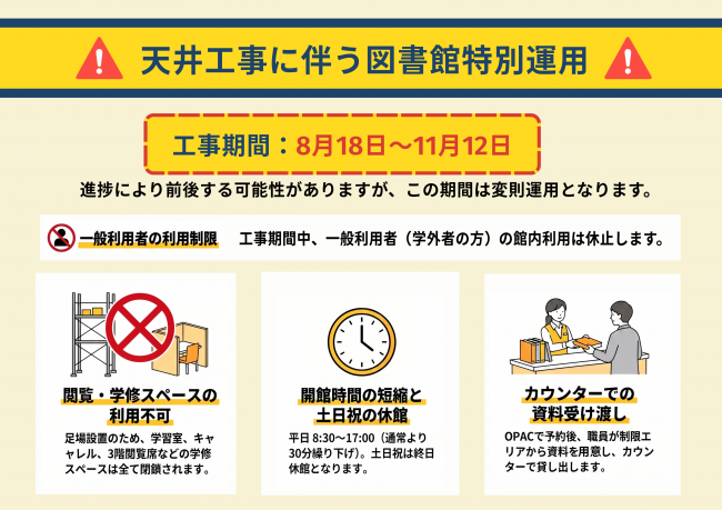 天井工事に伴う図書館特別運用