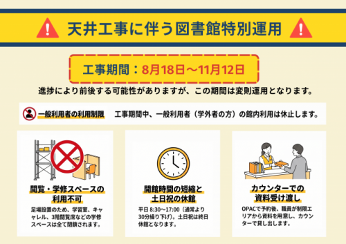 天井工事に伴う図書館特別運用